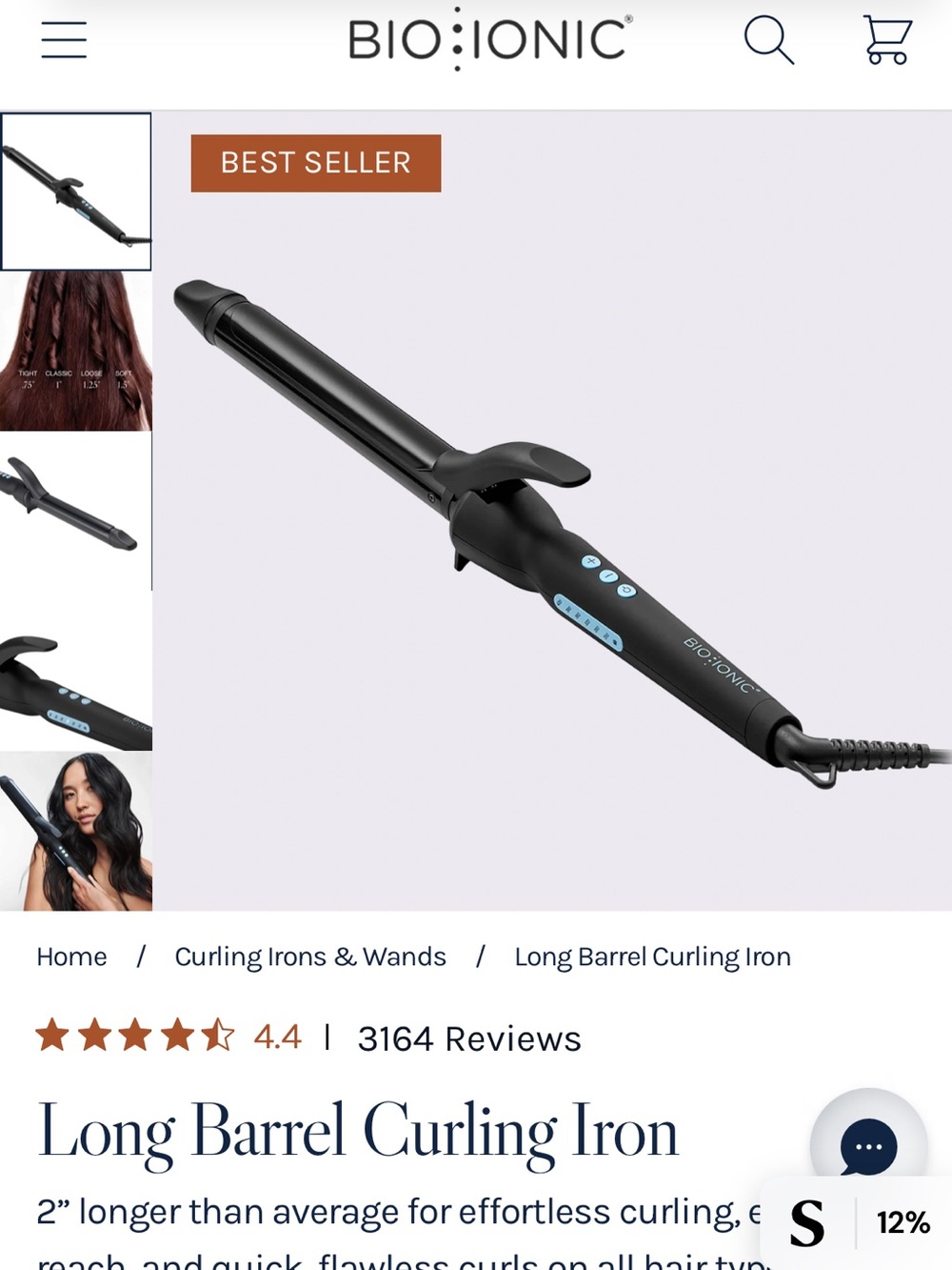 Bio Ionic 1.25in Long Barrel Curling Iron — Black